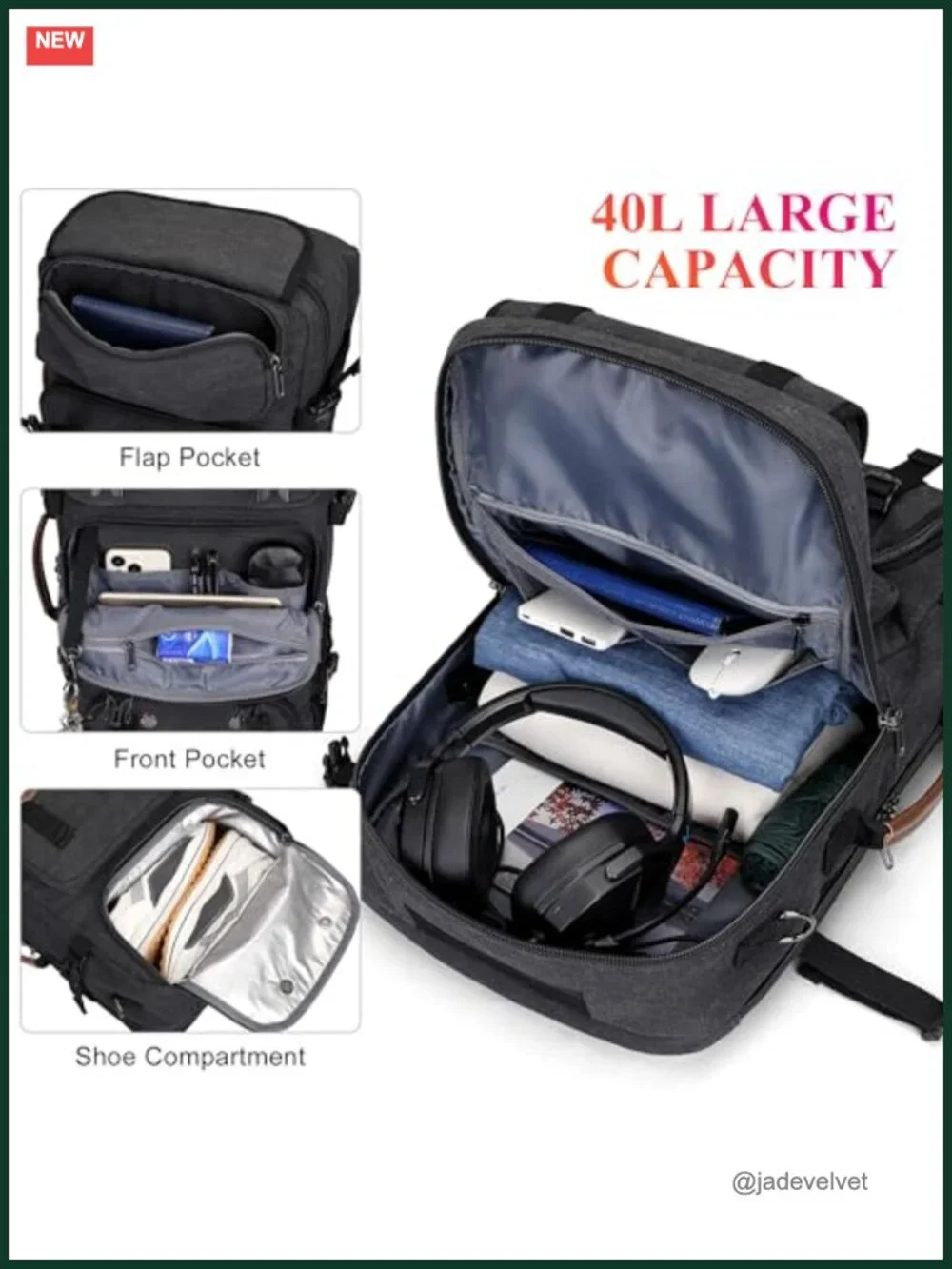40L Travel Backpack Laptop Bag Dual USB Port Convertible Canvas Backpack